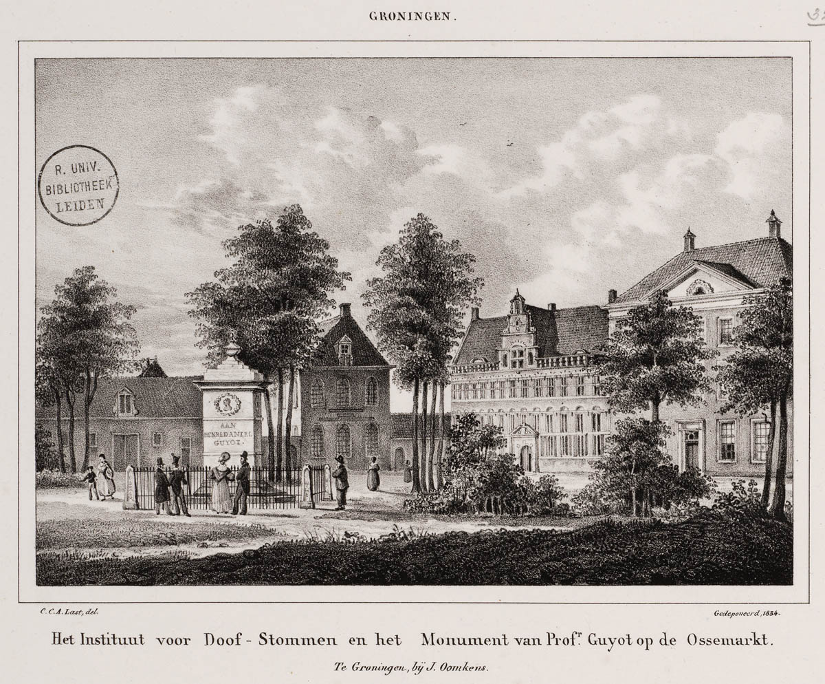Het Instituut voor Doof Stommen en het monument van Profr. Guyot op de Ossemarkt